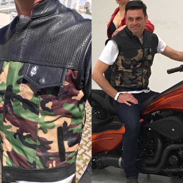Camo-Black Vest,pelle-nylon Vallese Garage by Trampoloco